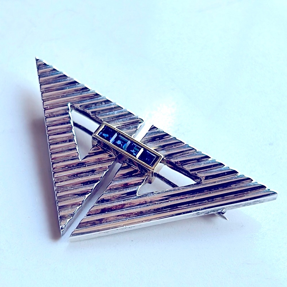 Tiffany & Co sterling silver 14k gold and sapphire pin